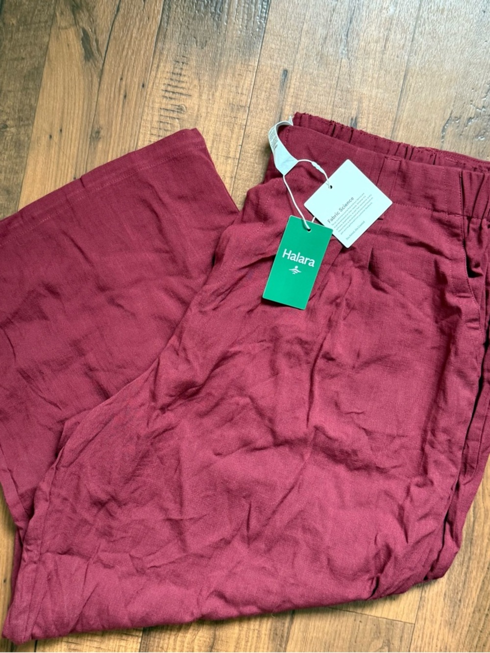 HALARA Burgundy Wide-Leg Linen-Blend Pants